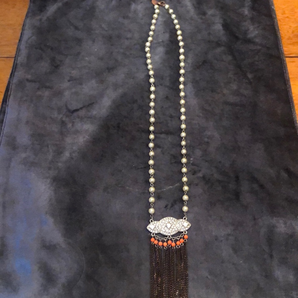 Anthropologie by Berry Elegant Pearl and Orange Beaded Necklace